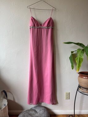Alfred Angelo Pink Spaghetti-Strap Evening Maxi Dress with Beaded Waist